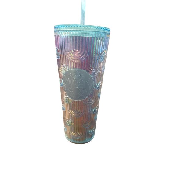 2022 Starbucks Mermaid Blue Green Iridescent Rainbow Clear Venti Tumbler Cup - Picture 1 of 6